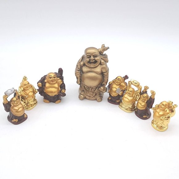 8 Golden Fat Buddhas - Picture 1 of 11